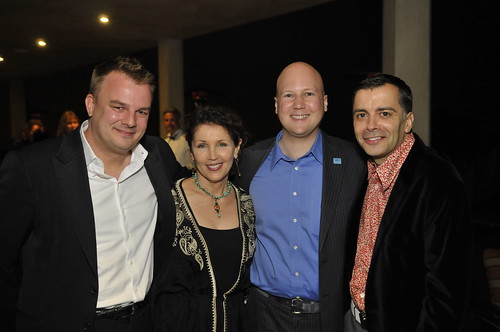 Guest Chris Hoar with HSUS Hollywood business office Senior Director Beverly Kaskey, HSUS Executive Vice President & COO Michael Markarian and Host James Costa