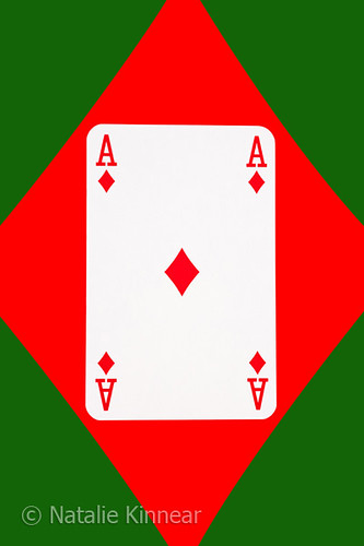 Playing Cards Ace of Diamonds on Green Background