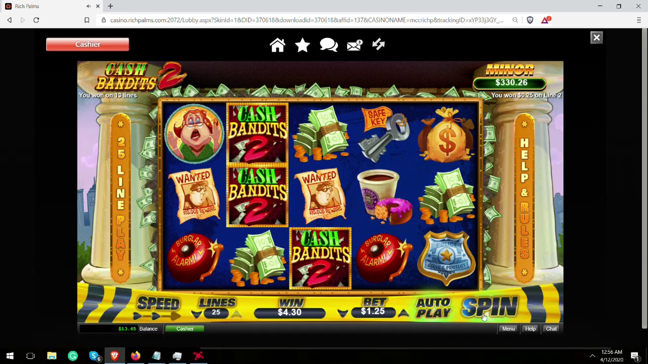 Rich Palms Online Casino Australian Free Chip Bonus – Playing Free Spins On Cash Bandits 2 Slots
