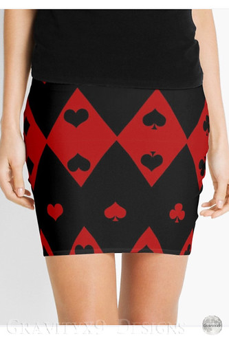 RB Black Red Playing Card Shapes  Skirt