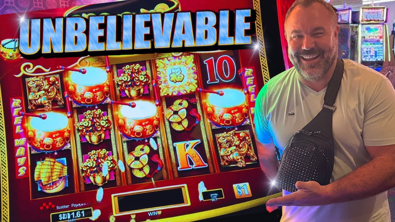 .1 million dollar dancing drums triggers a rare 5 bonus symbol jackpot for a big win!